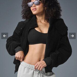 Alo Yoga Foxy Sherpa Jacket Black Fleece Full Zip Hoodie Womens Size S $228 MSR